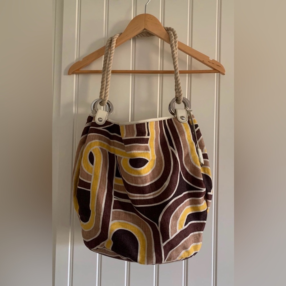 Banana Republic Linen BR LOGO lined monogram 
tote handbag